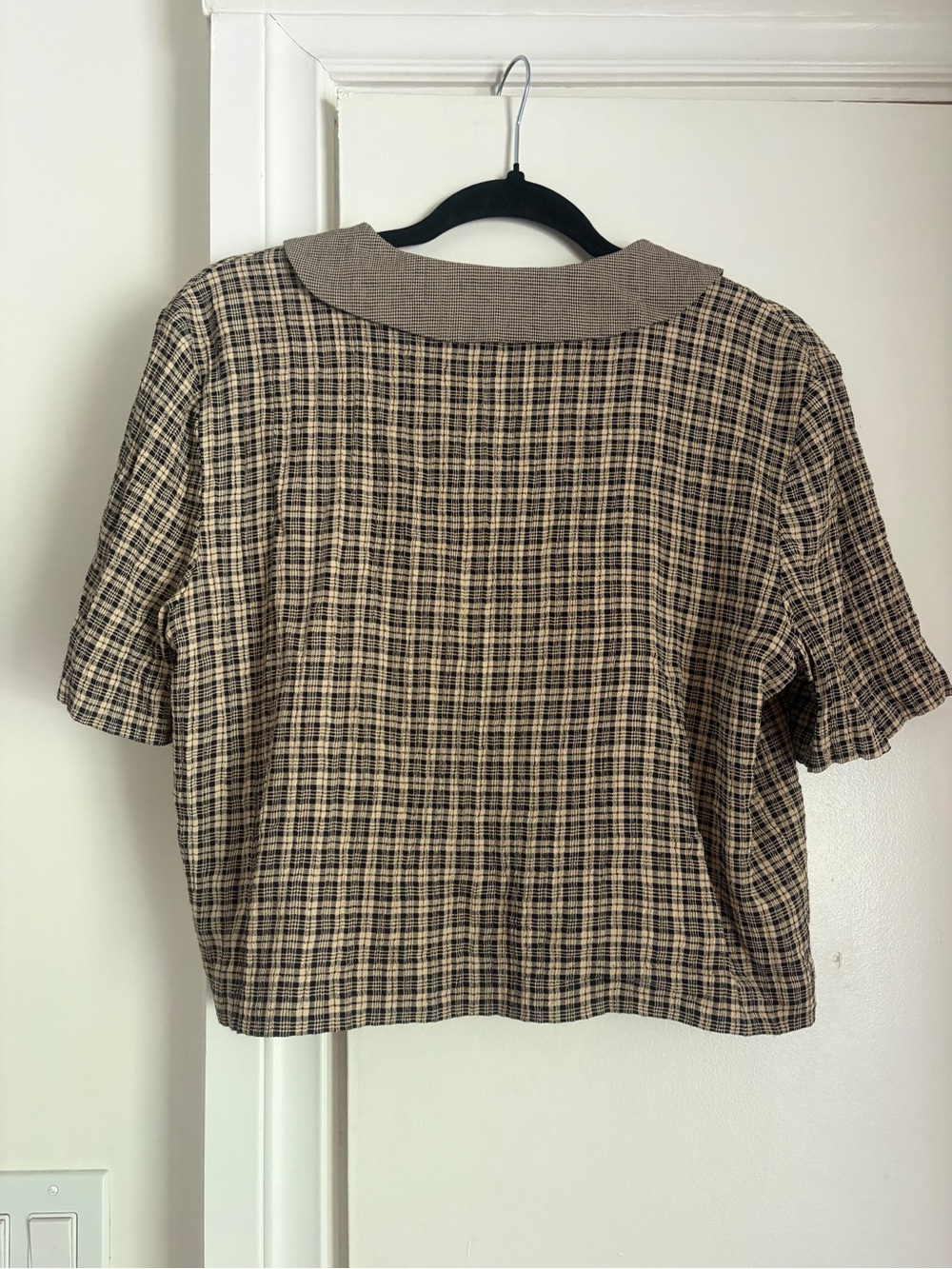 Vintage Jessica Howard Brown & Black Plaid Cropped button down top - Picture 6 of 8